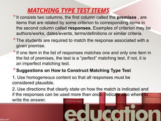 Match Associated Items Comprehensive Guide to Test Construction and Assessment Tasks | PPTX