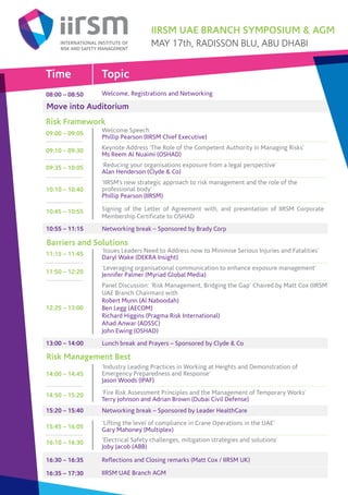 2nd Annual IIRSM UAE Branch Symposium & AGM Schedule