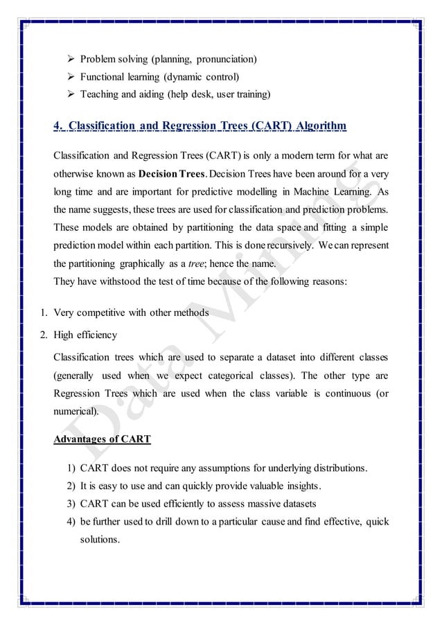 Types of Machine Learnig Algorithms(CART, ID3) | PDF