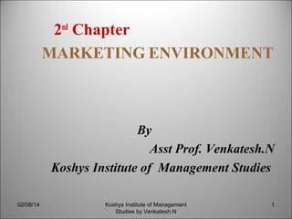 2nd Chapter
MARKETING ENVIRONMENT

By
Asst Prof. Venkatesh.N
Koshys Institute of Management Studies
02/08/14

Koshys Institute of Management
Studies by Venkatesh.N

1

 