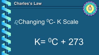 Charles’s Law
Changing 0C- K Scale
K= 0C + 273
 