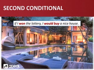 SECOND CONDITIONAL
If I won the lottery, I would buy a nice house.
 
