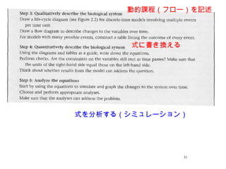 31
動的課程（フロー）を記述
式を分析する（シミュレーション）
式に書き換える
 
