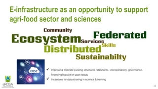 12
E-infrastructure as an opportunity to support
agri-food sector and sciences
 Improve & federate existing structures (s...