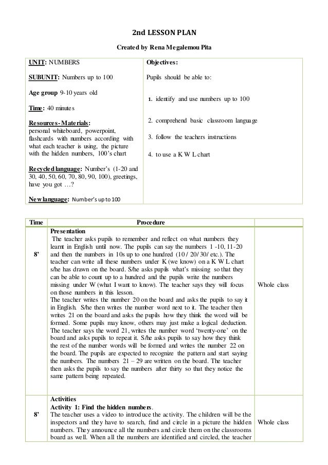 2nd lesson plan numbers Rena Megalemou Pita