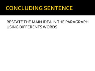 CONCLUDING SENTENCERESTATE THE MAIN IDEA IN THE PARAGRAPH USING DIFFERENTS WORDS