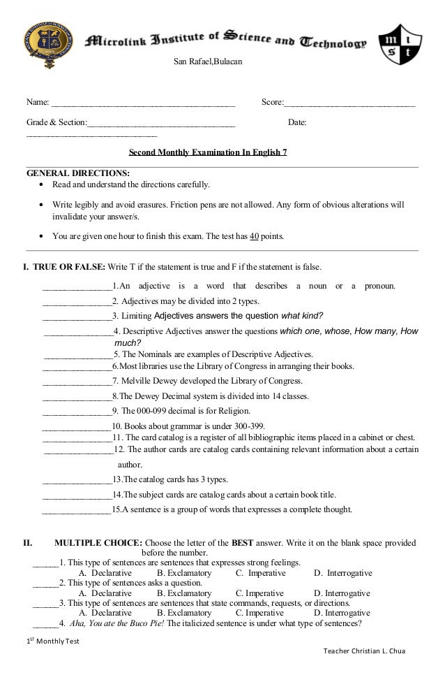 jhs 2nd monthly english