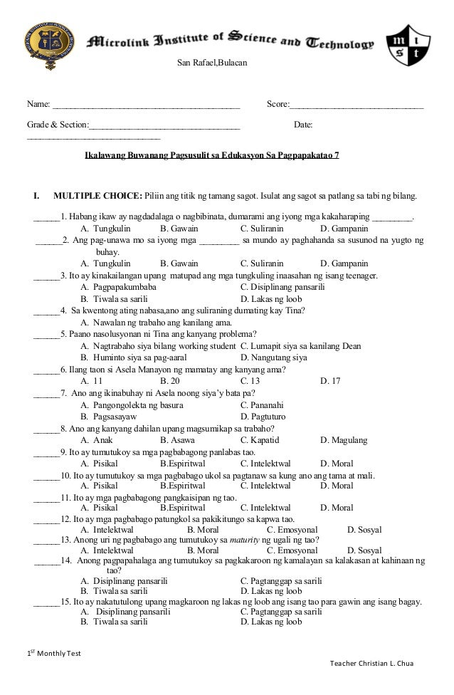 sheet 4 grading grade 2nd monthly JHS esp 7