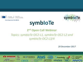 © 2017 – The symbIoTe Consortium
2nd Open Call Webinar
Topics: symbIoTe-OC2-L1, symbIoTe-OC2-L2 and
symbIoTe-OC2-L3/4
symbIoTe
20 December 2017
Grant Agreement No 688156
 