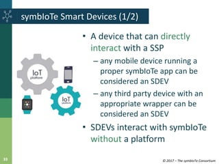 © 2017 – The symbIoTe Consortium33
• A device that can directly
interact with a SSP
– any mobile device running a
proper s...