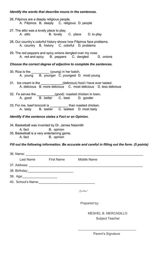 Second Periodical Test In English 5 Docx