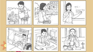 Dyad: Pupils may have a question and
answer activity using“What do/does…
do? to focus on the use of the present
tense of t...