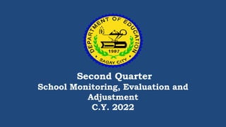 Second Quarter
School Monitoring, Evaluation and
Adjustment
C.Y. 2022
 