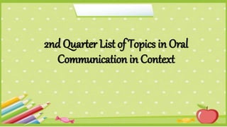 2nd Quarter List of Topics in Oral
Communication in Context
 