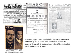 These assassinations coincided with the last preparations
of the coup, but can’t be considered as an immediate
cause of it, but rather as a demonstration of the increasing
social and political tension.
 