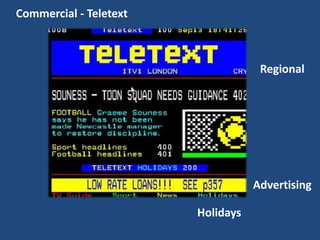Commercial - Teletext

Regional

Advertising
Holidays

 