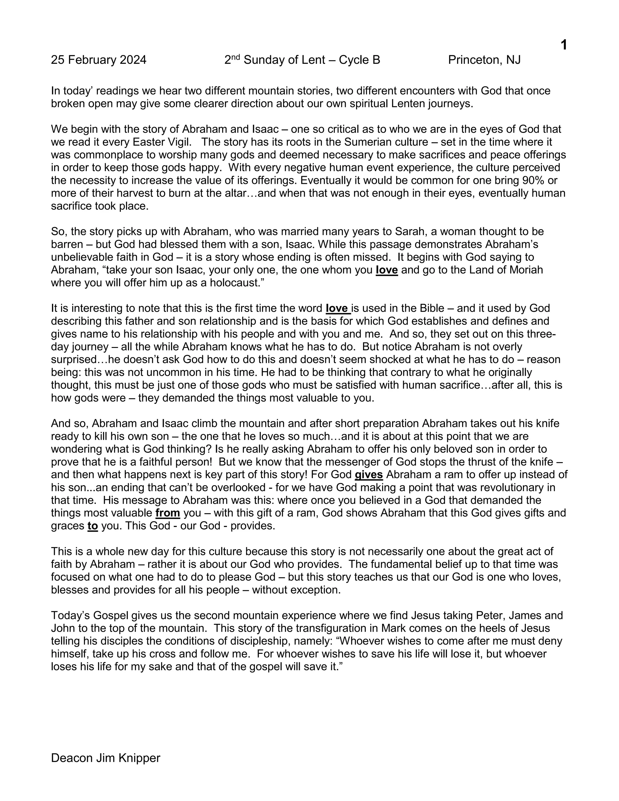 Homily Second Sunday in Lent, Cycle B, 2025 PDF