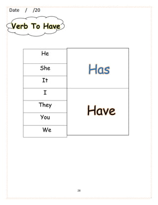 28
He
She
It
I
They
You
We
Verb To Have
Has
Have
 
