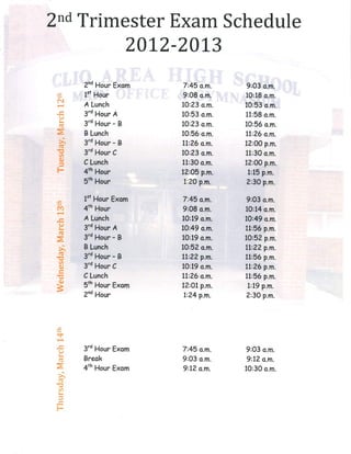 2nd trimester exam schedule 2012 13