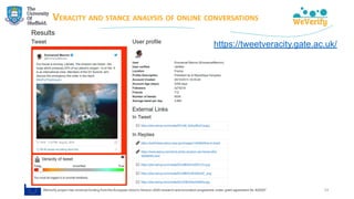 VERACITY AND STANCE ANALYSIS OF ONLINE CONVERSATIONS
https://tweetveracity.gate.ac.uk/
19
 