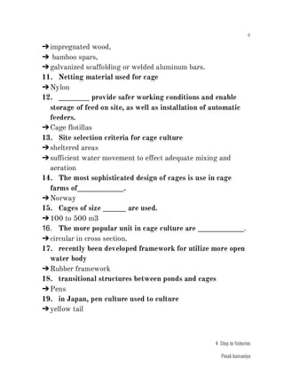 FISHERIES QUESTION BANK (4th sem)
