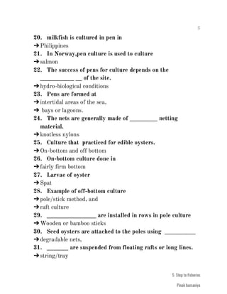 FISHERIES QUESTION BANK (4th sem)