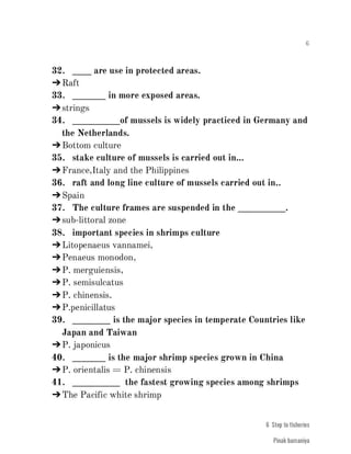 FISHERIES QUESTION BANK (4th sem)