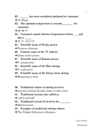 FISHERIES QUESTION BANK (4th sem)