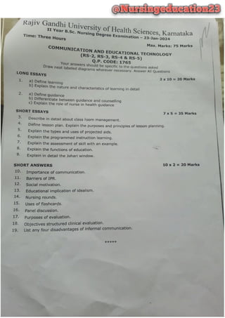 2nd Year B Sc Nursing 2k24 January Question Paper Pdf