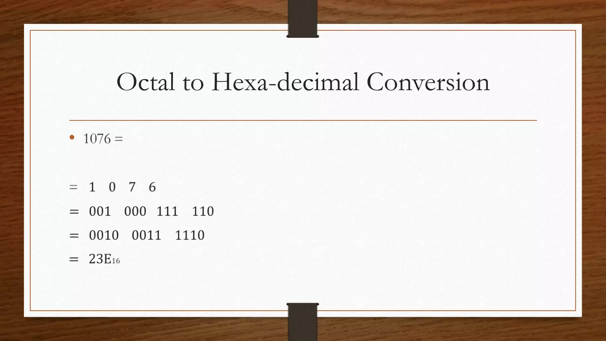 Octal to Hexa-decimal Conversion
•
 