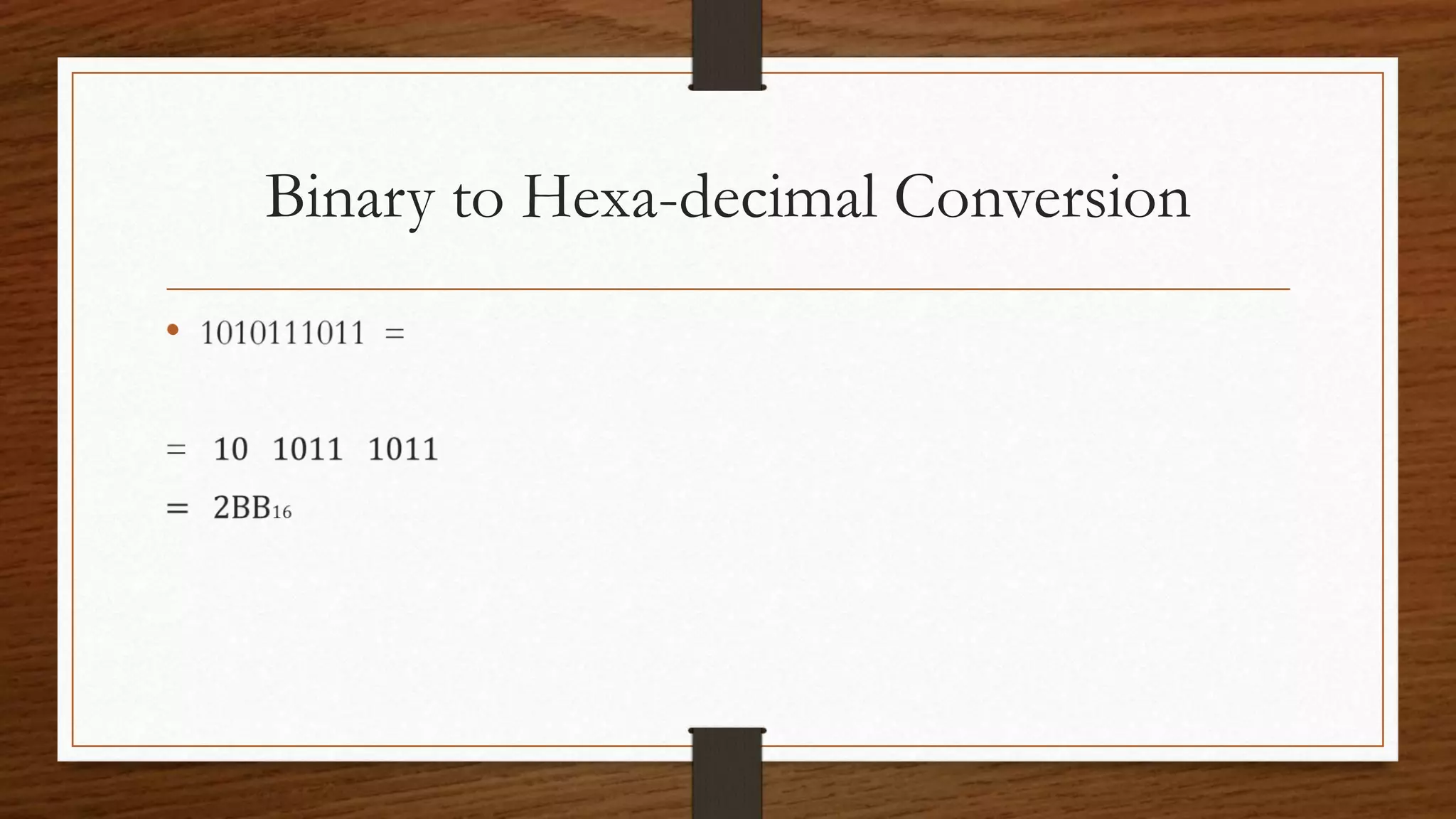 Binary to Hexa-decimal Conversion
•
 