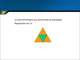 La parte del triángulo que está pintada de anaranjado Representen los  3/4 