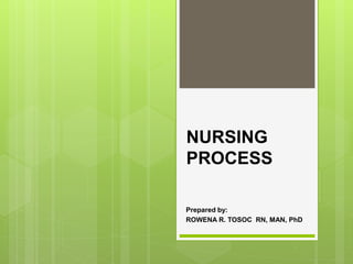 NURSING
PROCESS
Prepared by:
ROWENA R. TOSOC RN, MAN, PhD
 