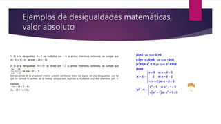 Ejemplos de desigualdades matemáticas,
valor absoluto
 