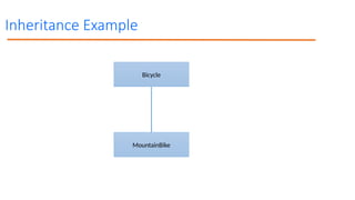 Inheritance Example
Bicycle
MountainBike
 
