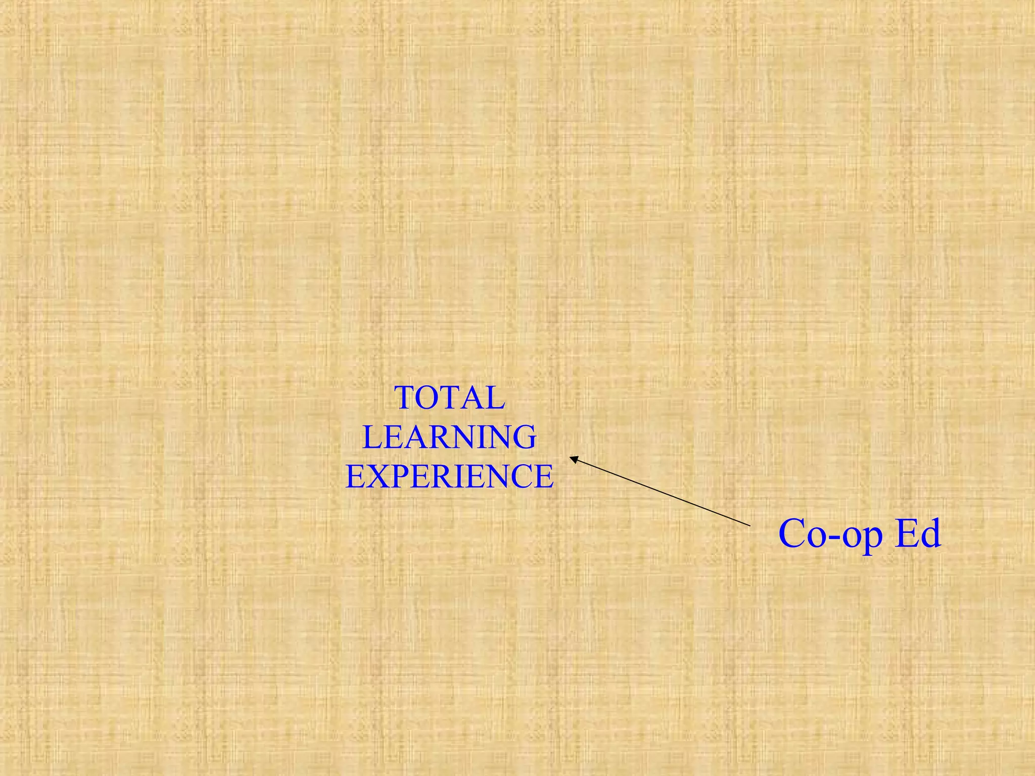 TOTAL
LEARNING
EXPERIENCE
Co-op Ed
 