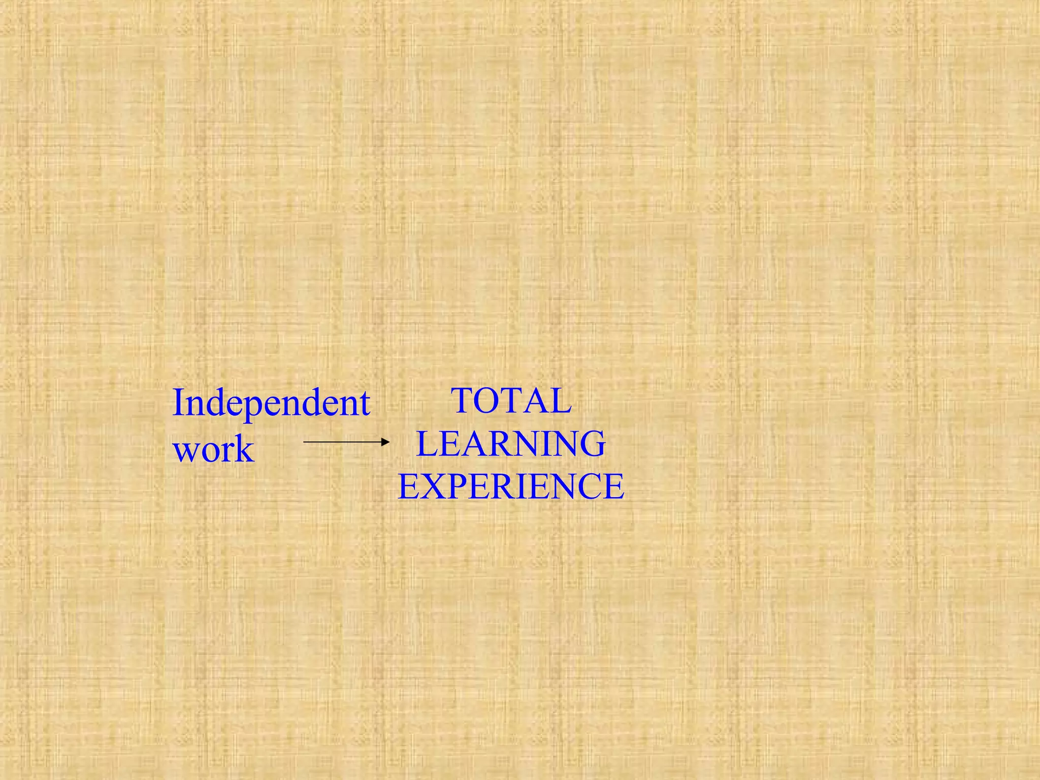 Independent
work
TOTAL
LEARNING
EXPERIENCE
 