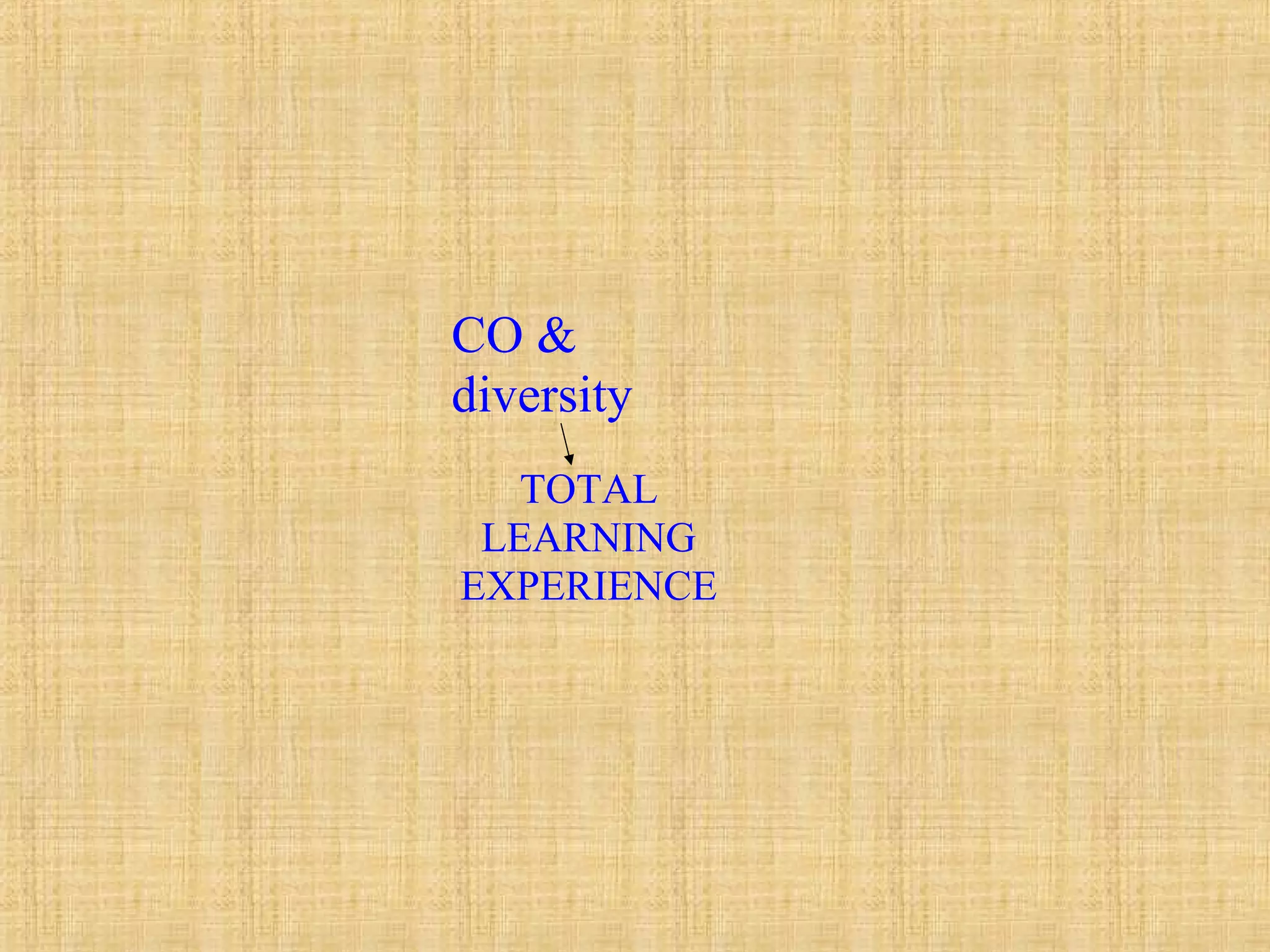 CO &
diversity
TOTAL
LEARNING
EXPERIENCE
 