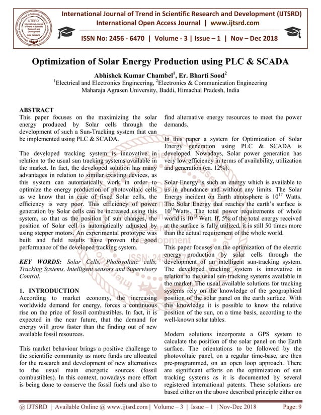 Optimization of Solar Energy Production using PLC and SCADA | PDF ...