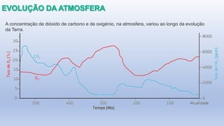 A concentração de dióxido de carbono e de oxigénio, na atmosfera, variou ao longo da evolução
da Terra.
 