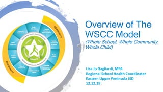 Overview of The
WSCC Model
(Whole School, Whole Community,
Whole Child)
Lisa Jo Gagliardi, MPA
Regional School Health Coordinator
Eastern Upper Peninsula ISD
12.12.19
 