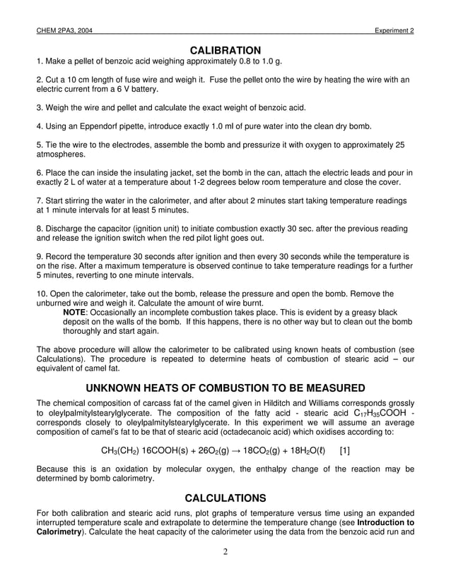2 pa32 bomb calorimeter procedure