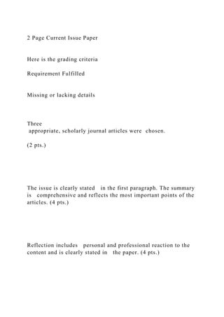 2 Page Current Issue PaperHere is the grading criteriaRequ | DOCX