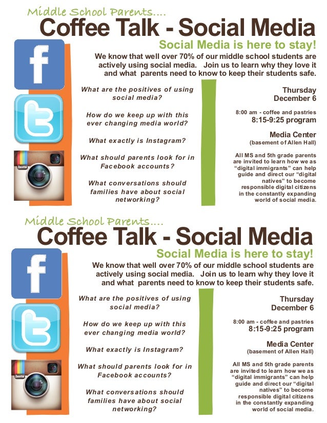 2 page flyer for social media middle school coffee talk flyers with social media