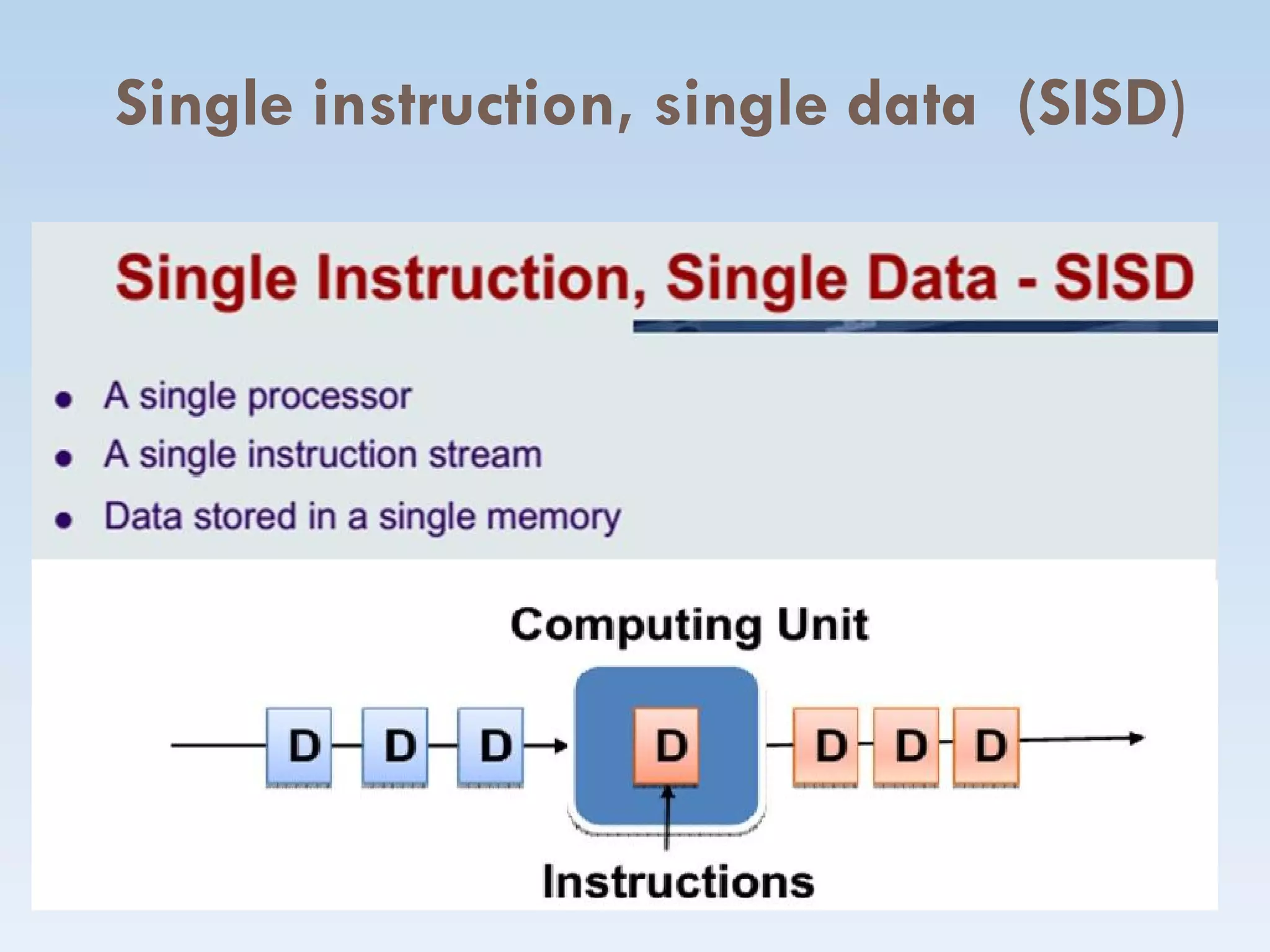 Single instruction, single data (SISD)
 