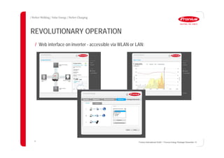 36
REVOLUTIONARY OPERATION
Fronius International GmbH / Fronius Energy Package/ December 14
/ Web interface on inverter - accessible via WLAN or LAN:
 