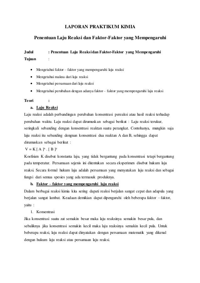 Penentuan Laju Reaksi Dan Faktor Faktor Yang Mempengaruhi