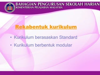 Rekabentuk kurikulum Kurikulum berasaskan Standard Kurikulum berbentuk modular 