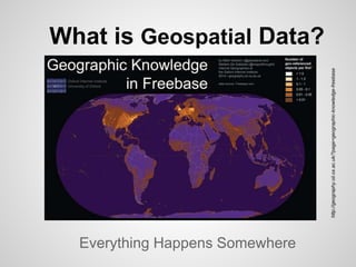 What is Geospatial Data? 
Everything Happens Somewhere 
http://geography.oii.ox.ac.uk/?page=geographic-knowledge-freebase 
 