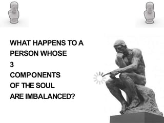 WHAT HAPPENS TO A
PERSON WHOSE
3
COMPONENTS
OF THE SOUL
ARE IMBALANCED?
 